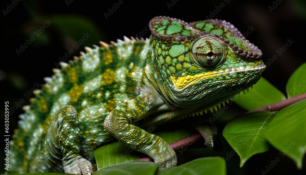 Obraz premium Multi colored gecko on green branch in forest generated by AI