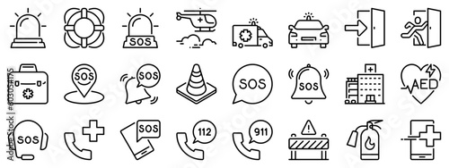 Line icons about emergency on transparent background with editable stroke.