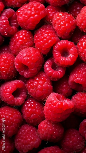 Fresh Red Raspberries Closeup with Water Droplets - Isolated Red Berry Background, generative AI