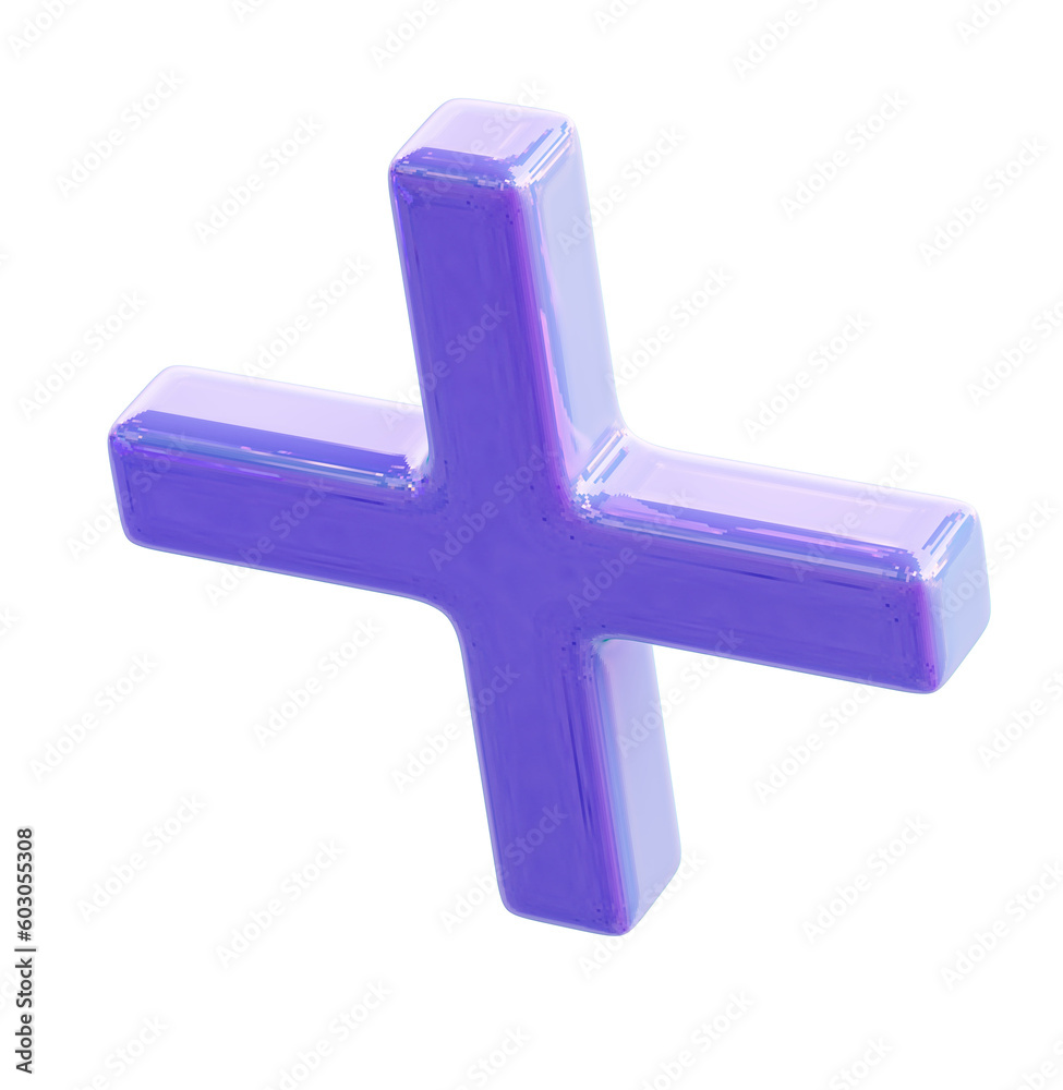 Fototapeta premium lilac colored plus sign, side. 3d render.