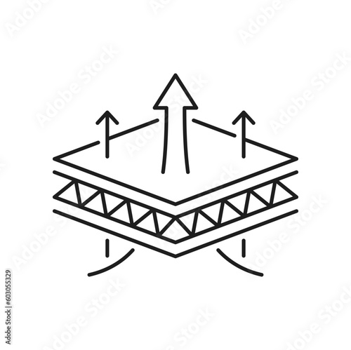 Water repellent surface isolated waterproof protection outline icon. Vector water resistant sign, liquid drop, arrows and shield. Absorption material