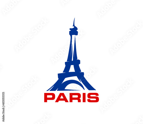Paris Eiffel tower icon, France travel and tourism landmark symbol, vector badge. French culture and architecture symbol of Eiffel tower for Paris city tours, tourism agency or premium brand sign