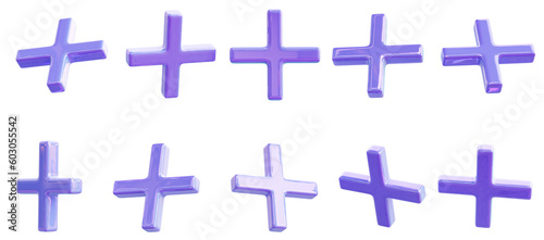 Set of lilac colored plus sign 3d render.