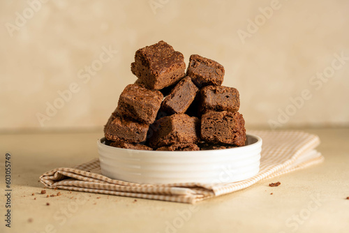 Obraz na płótnie Brownie bites cookies, dessert square chocolate bites.