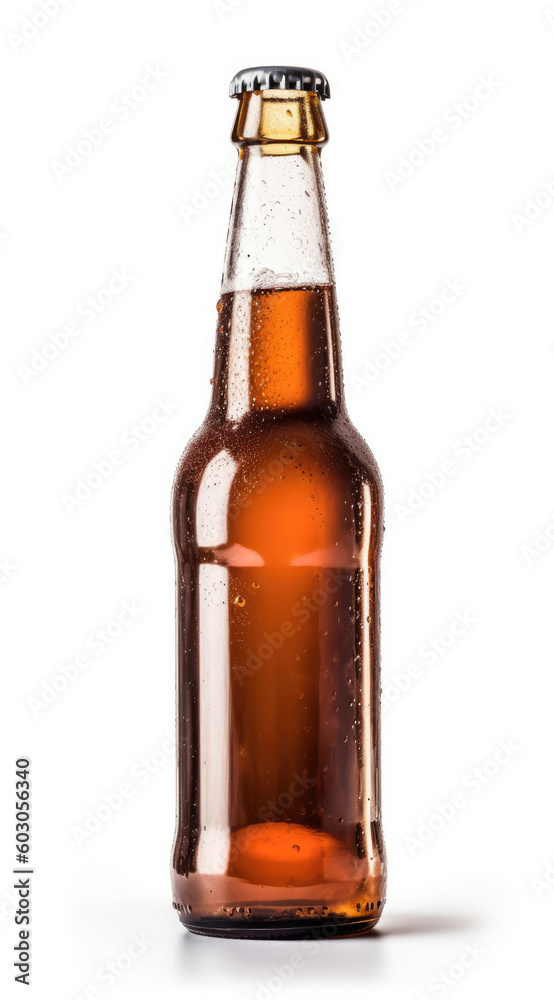 Glass bottle of beer on a white background