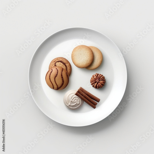 Assiette blanche de biscuits sur fond blanc
