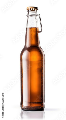 Glass bottle of beer on a white background