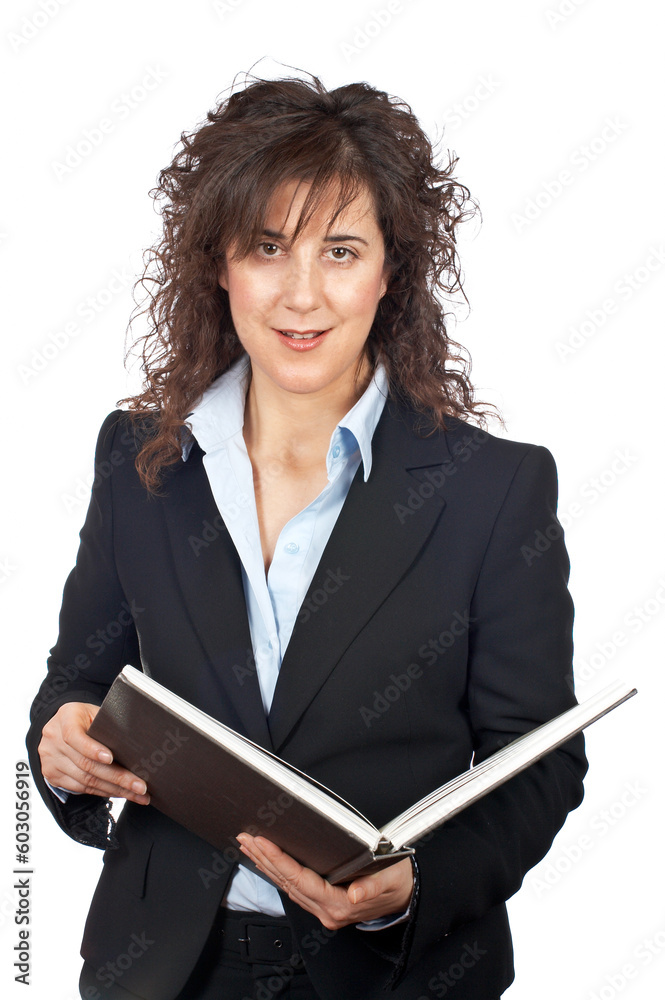 Business woman with book over a white background Business woman with book over a white background