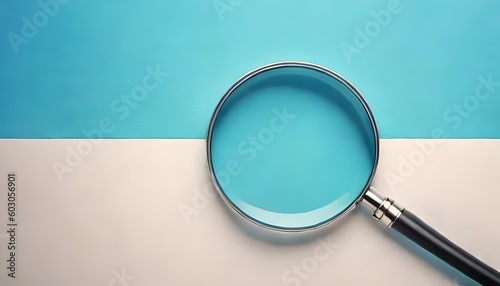 magnifying glass isolated on pastel blue and beige background