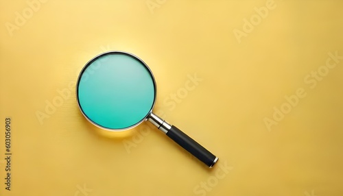 magnifying glass on yellow background with copy space