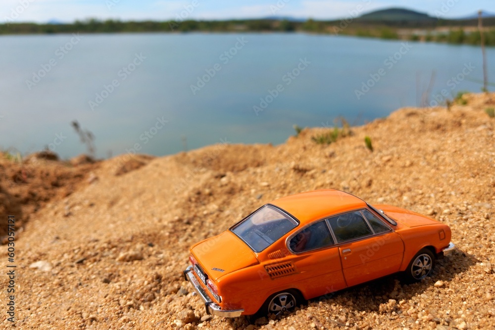 Dobrin, Czechia - May 08, 2023: orange czechoslowak car of Skoda 110R Dobrin, Czechia - May 08, 2023: orange czechoslowak car of Skoda 110R