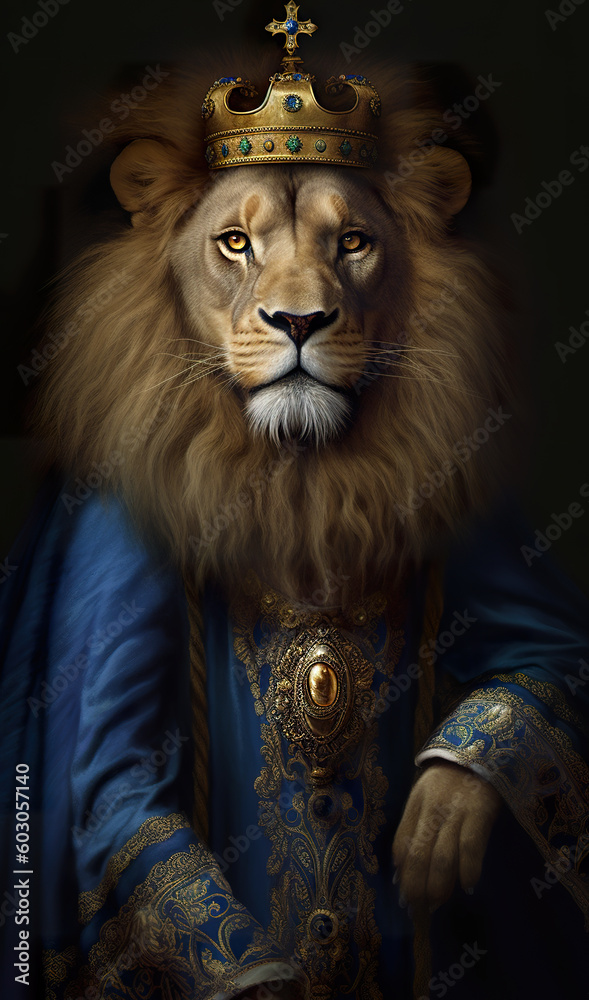 A lion with a crown on its head. Generative AI. A lion with a crown on its head. Generative AI.