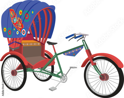 Colorful rickshaw vector illustration. Bangladeshi Rickshaw art. Tri cycle of Dhaka city. Local vehicle.