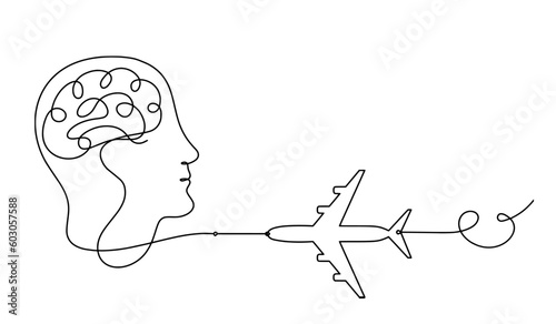 Slika na platnu Man silhouette plane as line drawing on white background