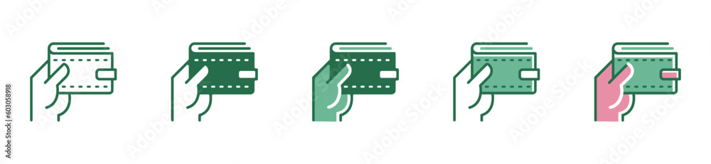 wallet icon with a hand holding the wallet for an e-wallet or payment sign finance save money symbol vector line illustration