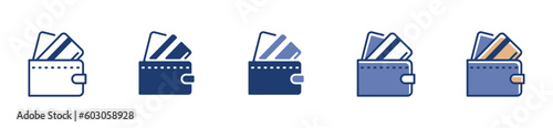 Wallet with credit or debit card icon set for payment or saving money symbol vector
