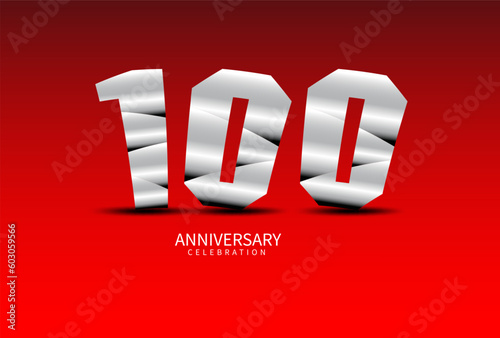 100 Year Anniversary Celebration Logo silver vector, 100 Number Design, 100th Birthday Logo, Logotype Number, Vector Anniversary For Celebration, Invitation Card, Greeting Card. logo number