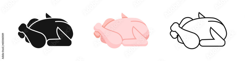 Chicken carcass vector set. Whole raw chicken, poultry meat icon Chicken carcass vector set. Whole raw chicken, poultry meat icon