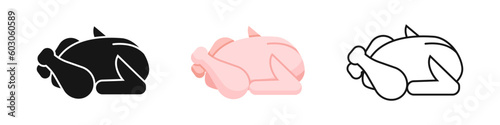 Chicken carcass vector set. Whole raw chicken, poultry meat icon