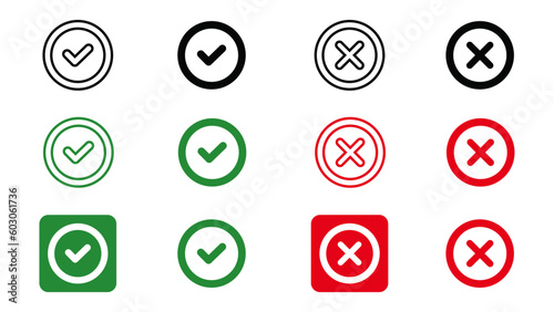 Check box vector icons set isolated on white background. Cross and check mark icon vector symbol set.