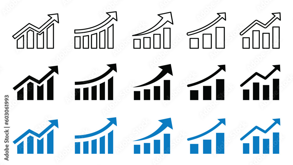 Up finance chart arrows. Analytics icon set. Business sucsess icons, infographic concept. Vector Illustration