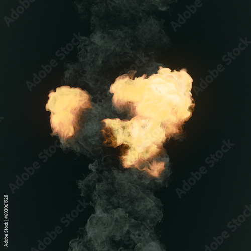 Trendy hot explosion with smoke trails on dark background. 3d rendering digital illustration