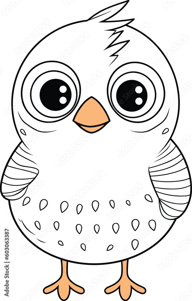 A drawing of a white bird with a black outline A drawing of a white bird with a black outline