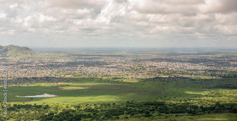 Aerial panoramic view of Juba, capital of South Sudan.