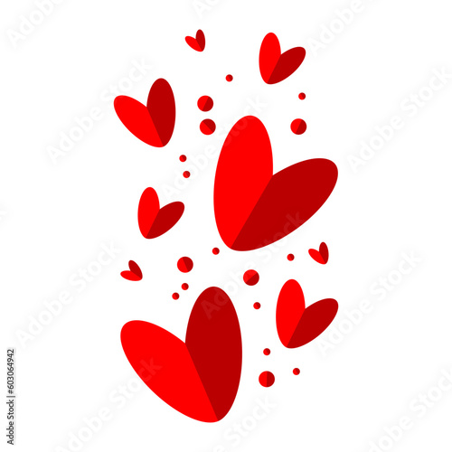 Cute flying hearts. Red flying hearts illustration for design. Decoration or clipart for Valentine's Day. Vector illustration isolated on background.
