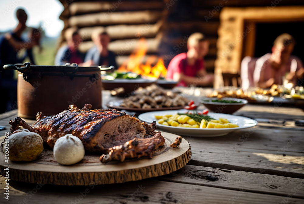 Barbecue food is fried meat for people. Generative AI, Barbecue food is fried meat for people. Generative AI,