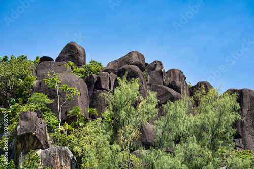 Rock formations at Louis beach, Mahe Seychelles 
