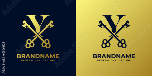Letter Y With Double Key Logo, suitable for any business related to key with Y initial.