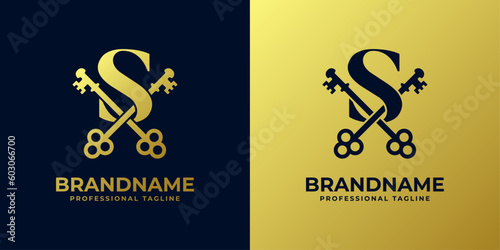 Letter S With Double Key Logo, suitable for any business related to key with S initial.