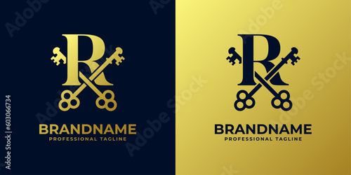 Letter R With Double Key Logo, suitable for any business related to key with R initial.