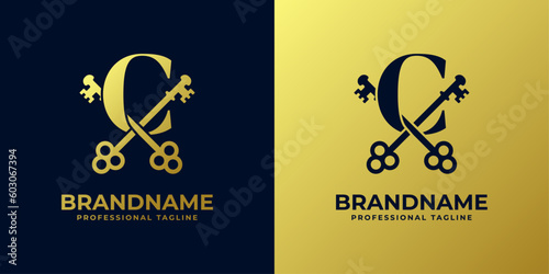 Letter C With Double Key Logo, suitable for any business related to key with C initial.