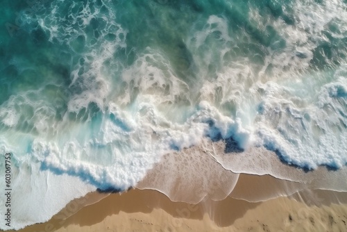 ocean water vacation beach sand wave summer sea shore nature. Generative AI.