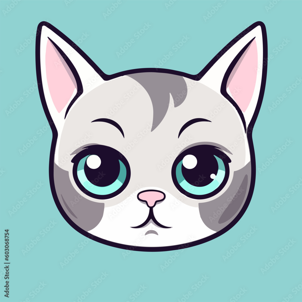 Whimsical Flat Style Cat Head Icons, Vector Illustrations for Mammals and Carnivores
