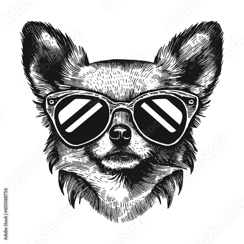 cool chihuahua wearing sunglasses sketch