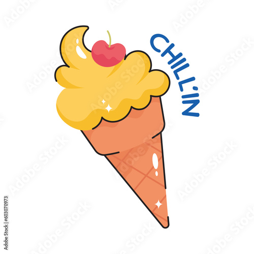 Ice cone doodle filled vector outline Sticker. EPS 10 file
