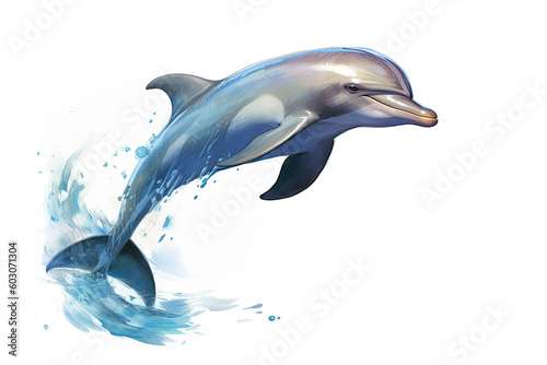 Dark blue dolphin is isolated on a white background. Mammal marine animal. Generative AI
