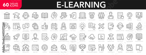 Photographie E-learning line icons set
