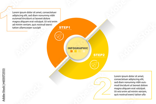 2 steps circular concept infographic template. Designed for presentation, diagram, flowchart, business, and marketing.