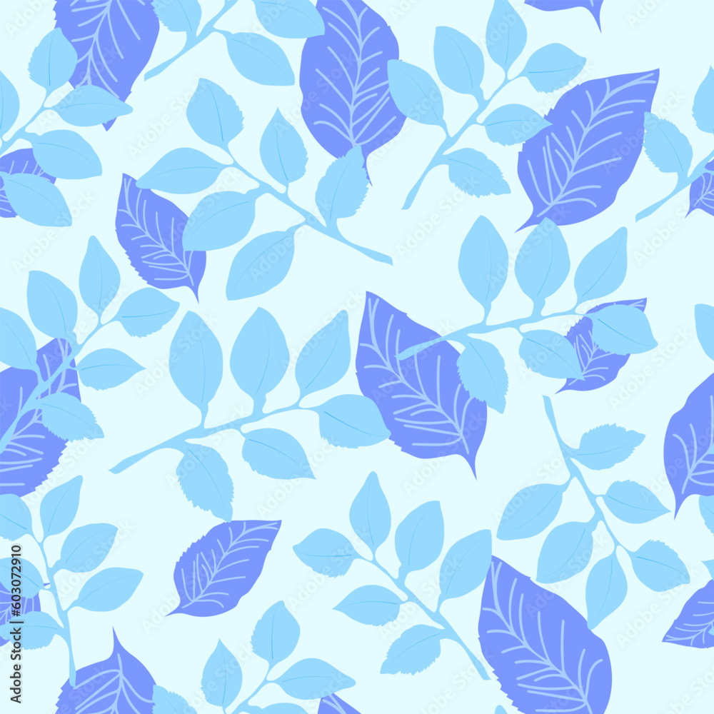 Cyan and blue leaves overlapping sky theme seamless vector repeat pattern. Cyan and blue leaves overlapping sky theme seamless vector repeat pattern.