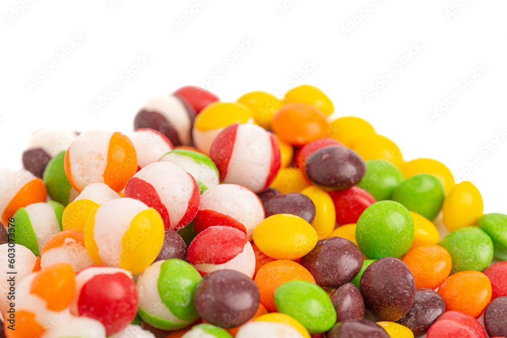 Freeze Dried Rainbow Candy on a White Background