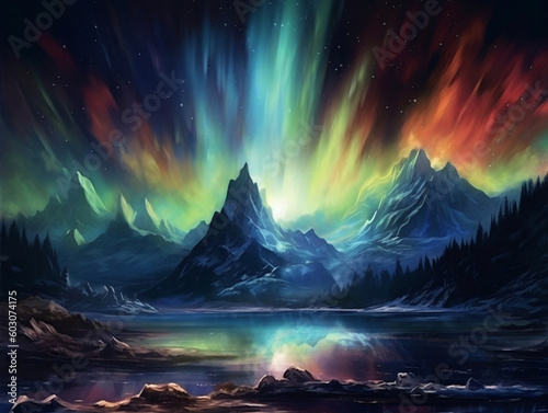Majestic Northern Lights in the Mountain Landscape, generative AI
