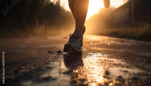 One person jogging outdoors in nature sunlight generated by AI