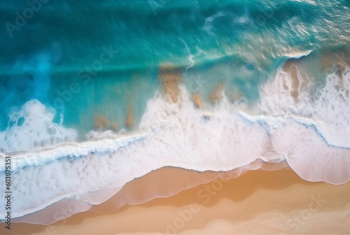 Coastal Serenity: Aerial View of Ocean Waves and Beach