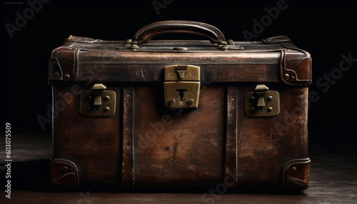 Antique leather suitcase, rusty lock, nostalgia inside generated by AI