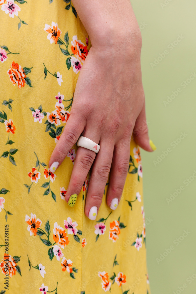 Crop woman hand and fingers with ring Crop woman hand and fingers with ring