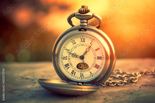 The time concept. Old vintage clock. Bokeh. High quality photo Generative AI